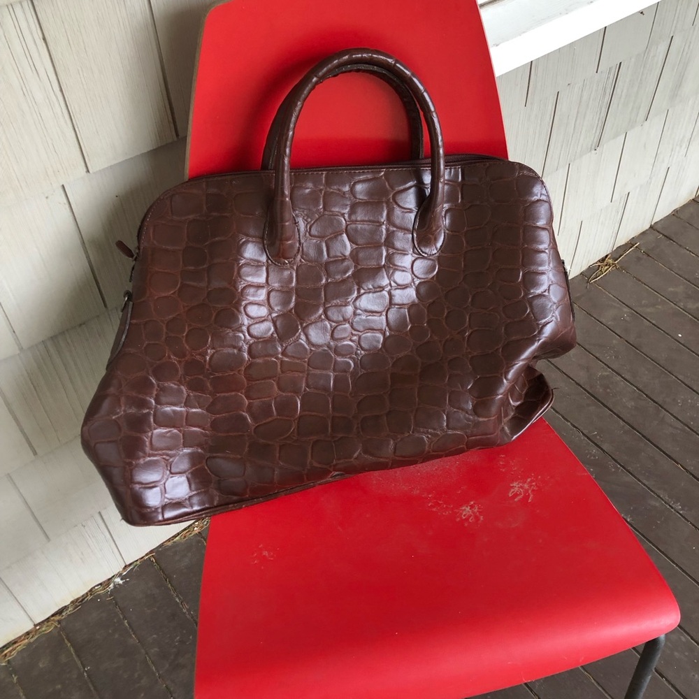 Classic Brown Croc-Embossed Duffel Bag